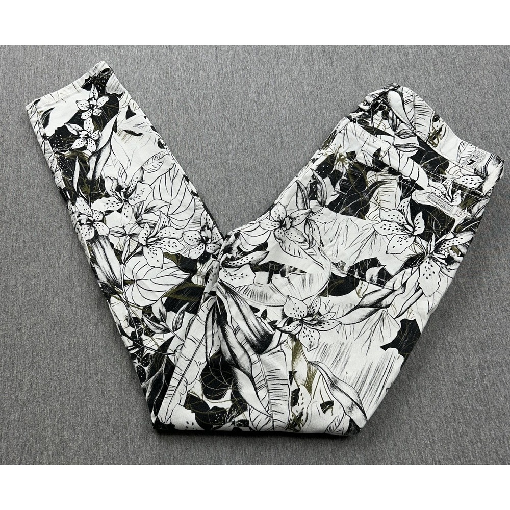 7 For All Mankind Floral Skinny Jeans Women's 27 30x28 Black White Mid‎ Rise